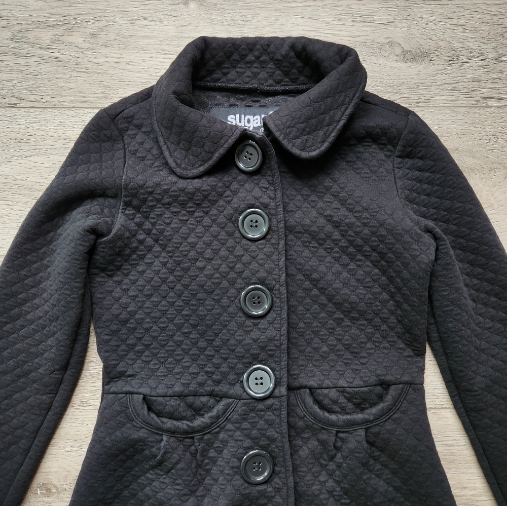 Sugarfly Black Quilted Coat Button Womens Small Fall Jacket Cotton - Picture 3 of 11